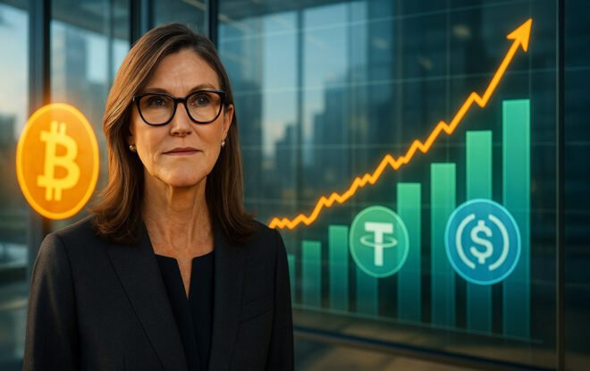 Cathie Wood zmienia prognozę Bitcoina, ponieważ stablecoiny zyskują na popularności